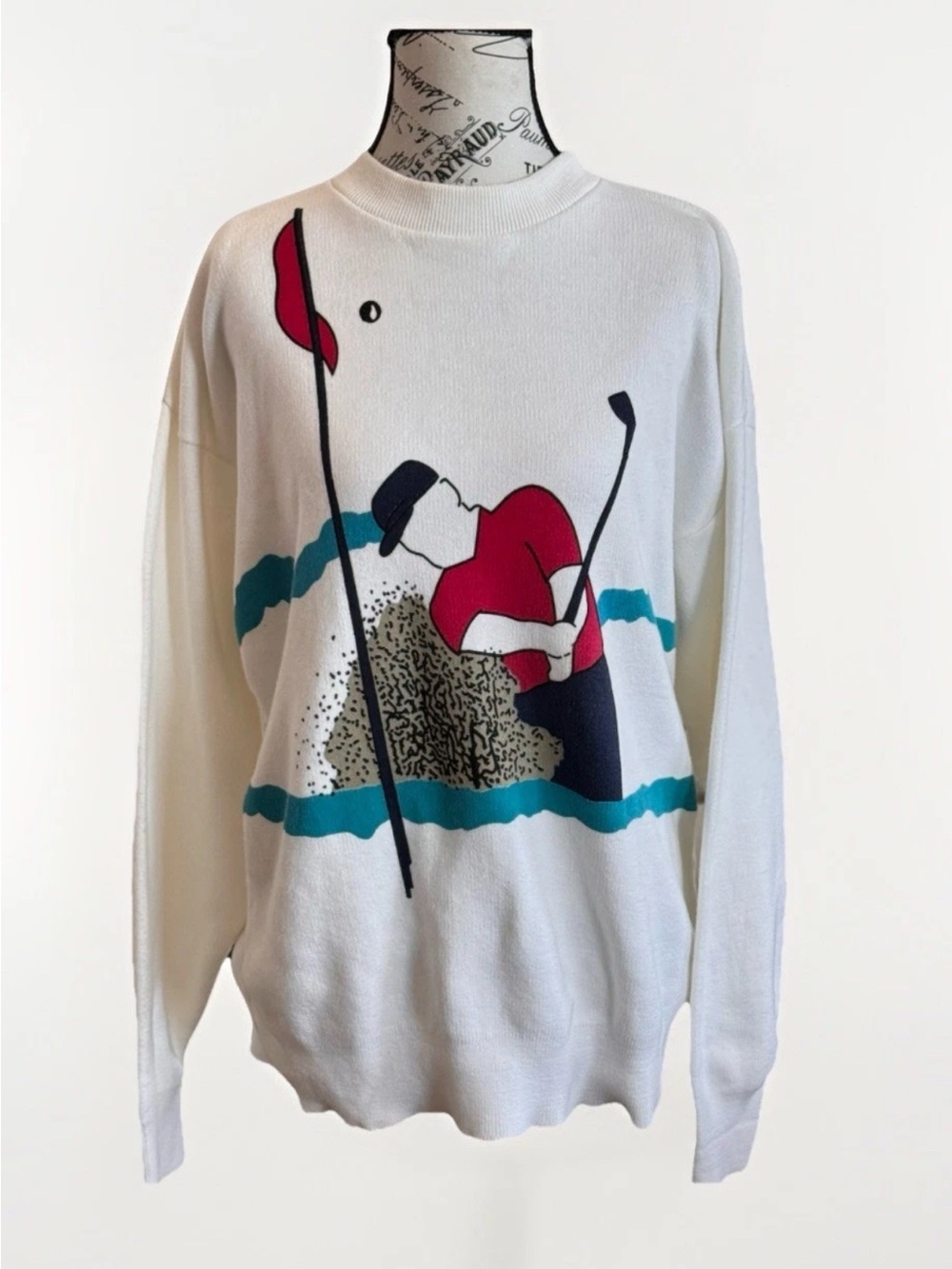 Vintage 90s Van Heusen Golfer golf Graphic Sweater USA Made Cotton Knit Size M